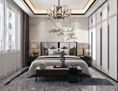 新中式家居卧室3D模型下载